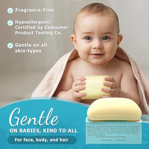 Dr Woods Unscented Baby Mild Bar Soap with Organic Shea Butter Made with Natural Oils Fragrance Free Castile Bar Soap fo