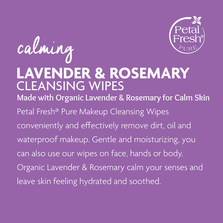 Petal Fresh Calming Healing Lavender Rosemary Makeup Removing Cleansing Towelettes Gentle Face Wipes Daily Cleansing Veg