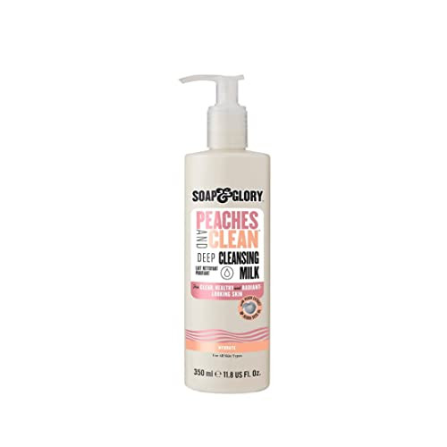 Soap Glory Peaches Clean Cleansing Milk Gentle Face Cleanser Makeup Remover with Jojoba Oil and Peach Ginseng Extracts H