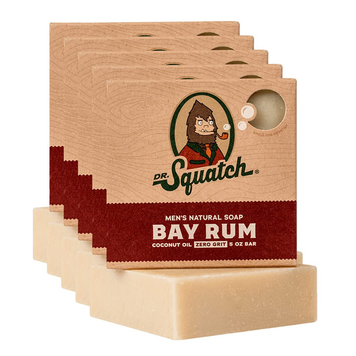 Dr Squatch Natural Mens Bar Soap Cold Process Body Soap Bar with Natural Oils Gifts for Men Bay Rum 5 oz 5Pack