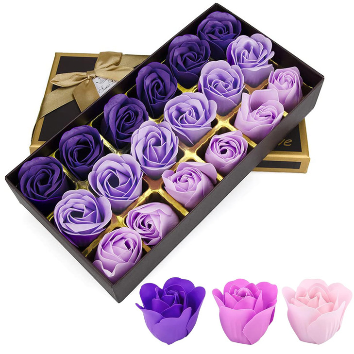 Little World Bath Soap Rose Flower Floral Scented Rose Petals for Bath Petals Body Soap in Gift Box for Valentines Day A