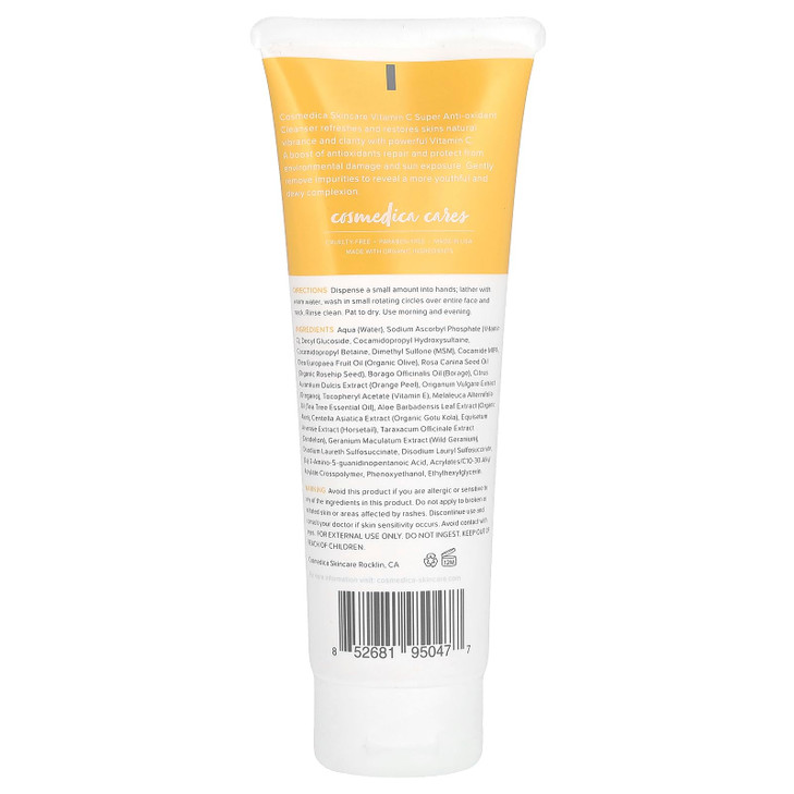 Cosmedica Skincare Vitamin C Facial Cleanser 4 oz Vitamin C for AntiAging Gentle Face Cleanser Refreshes and Restores Sk