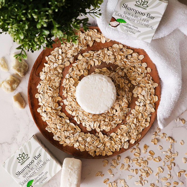 Relaxcation Organic Unscented SOLID Shampoo Bar for Damaged Hair with Shea Butter Colloidal Oatmeal Coconut Oil Cocoa Bu