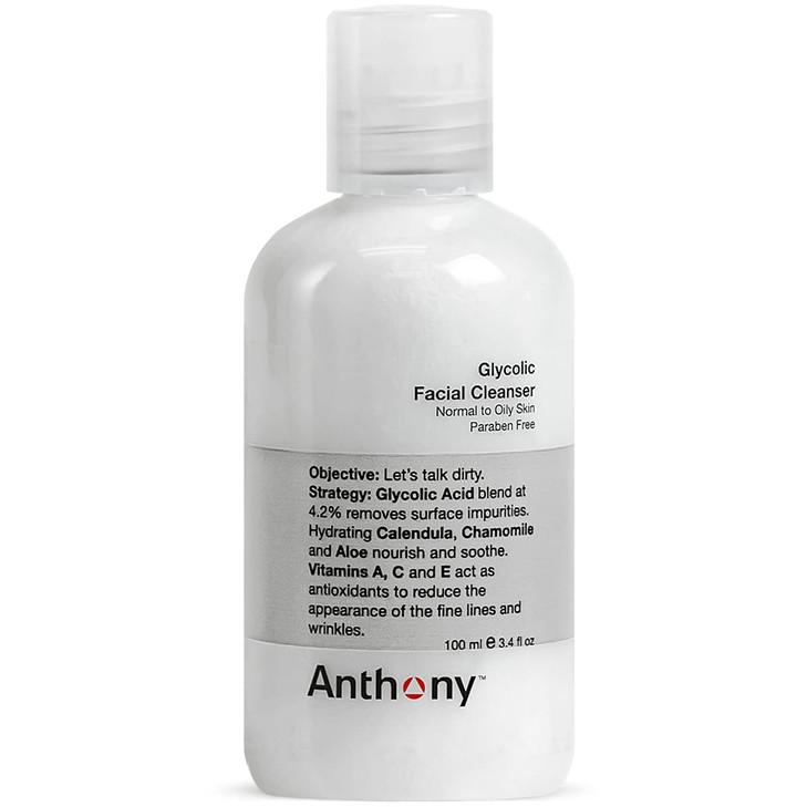 Anthony Glycolic Facial Cleanser for Men Daily Exfoliating Hydrating Face Wash Shave Prep NonFoaming Deep Cleansing Gent