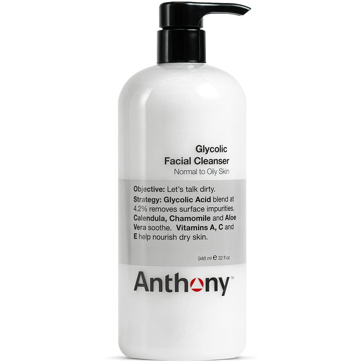 Anthony Glycolic Facial Cleanser for Men Daily Exfoliating Hydrating Face Wash Shave Prep NonFoaming Deep Cleansing Gent