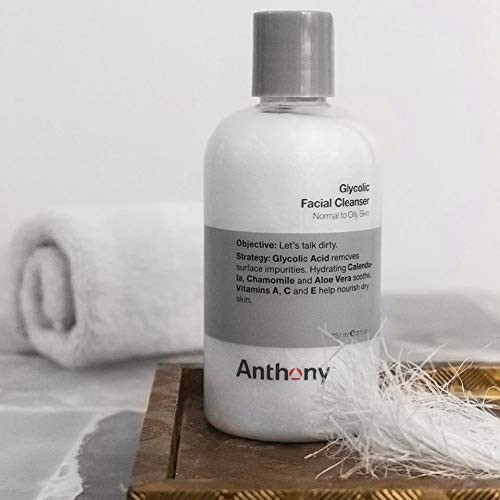 Anthony Glycolic Facial Cleanser for Men Daily Exfoliating Hydrating Face Wash Shave Prep NonFoaming Deep Cleansing Gent