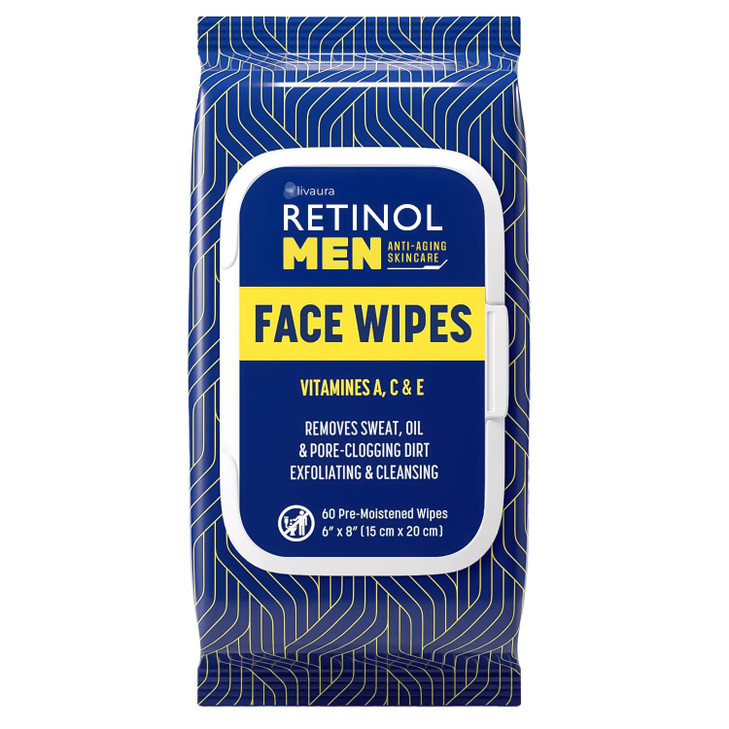LIVAURA Retinol Men Facial Wipes AntiAging Cleansing Towelettes Quickly cleanse face from sweat oil and poreclogging dir