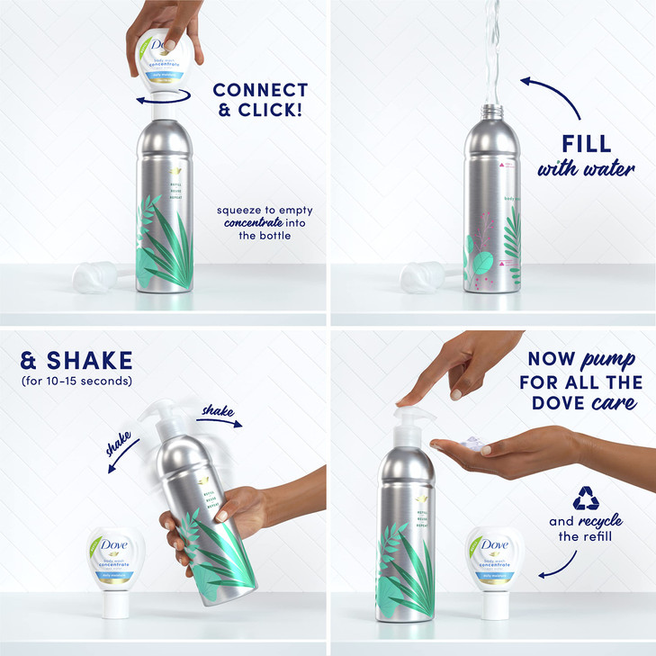 Dove Concentrate Refill 4 Count for Instantly Soft Skin and Lasting Nourishment Daily Moisture Refill for use Reusable B
