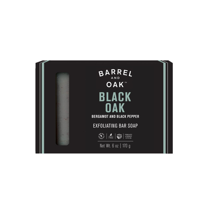 Barrel Oak Exfoliating Bar Soap for Men Kaolin Clay with Charcoal Walnut Shell Powder Olive Stone and Essential Oils Lon