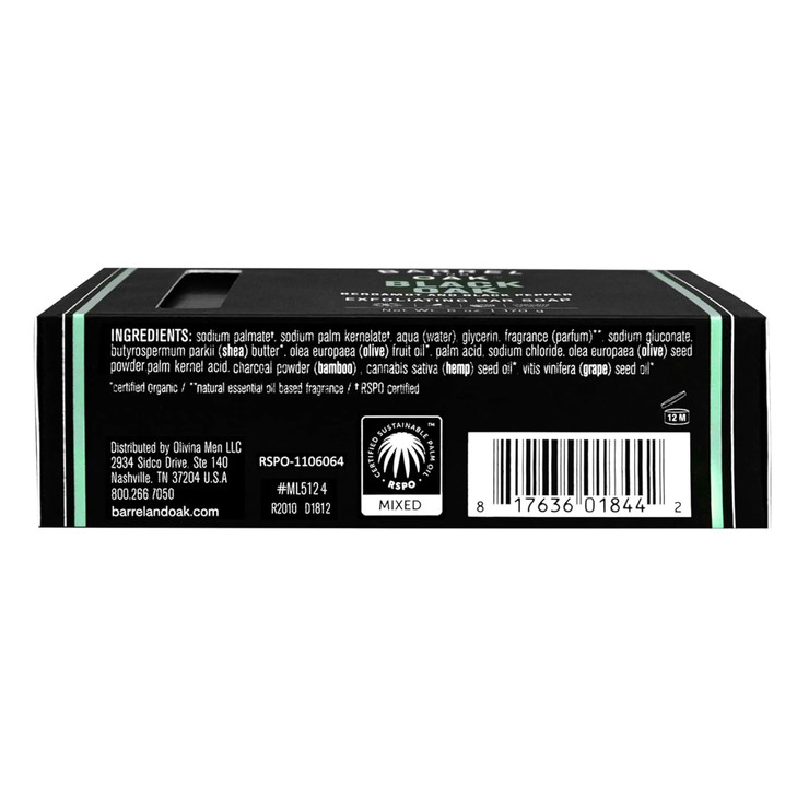 Barrel Oak Exfoliating Bar Soap for Men Kaolin Clay with Charcoal Walnut Shell Powder Olive Stone and Essential Oils Lon