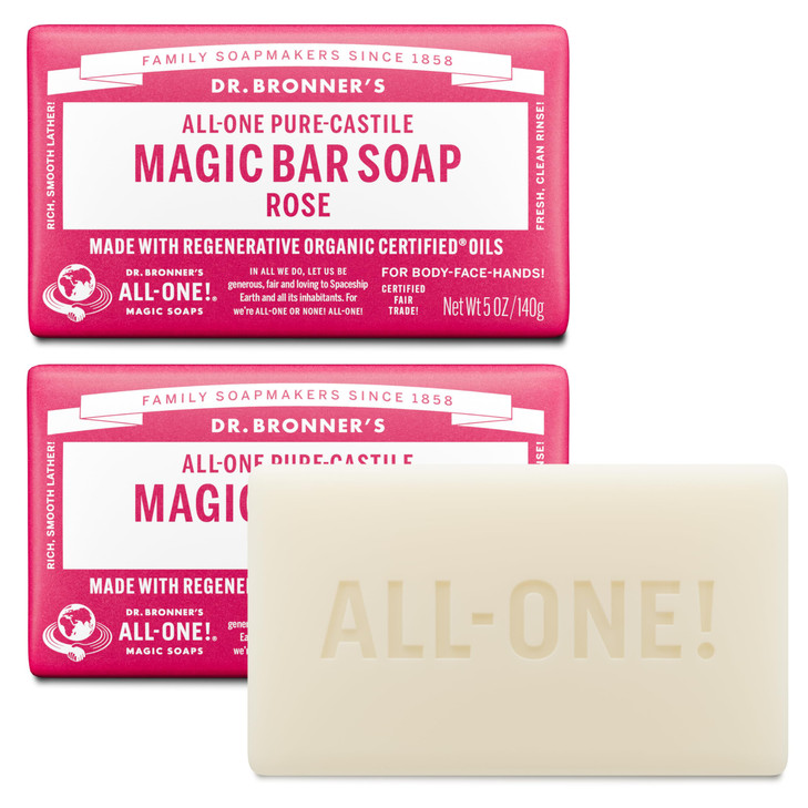 Dr Bronners PureCastile Magic Bar Soaps Made with Regenerative Organic Certified Oils For Face Body Hair Vegan Soap Bars