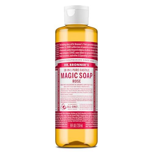 Dr Bronners Magic Soap PureCastile Liquid Soap Rose 32 Ounce Made with Regenerative Organic Certified Oils 18in1 Uses Fa