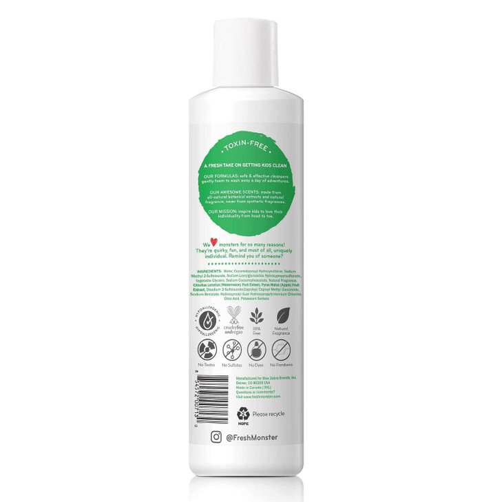 Fresh Monster 2in1 Shampoo Body Wash ToxinFree Hypoallergenic Natural for Children Watermelon 2 Pack 85ozEach