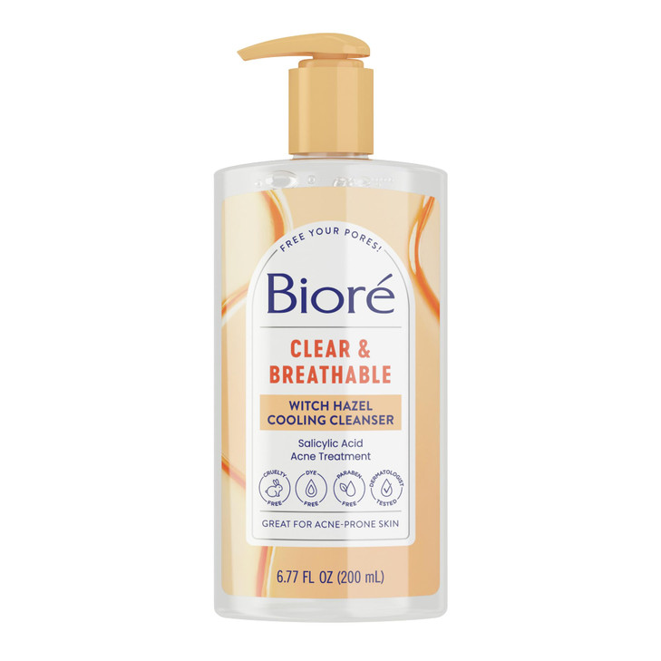 Biore Clear Breathable Cooling Cleanser with Witch Hazel Acne Treatment for Face Face Scrub for Oily Skin Salicylic Acid