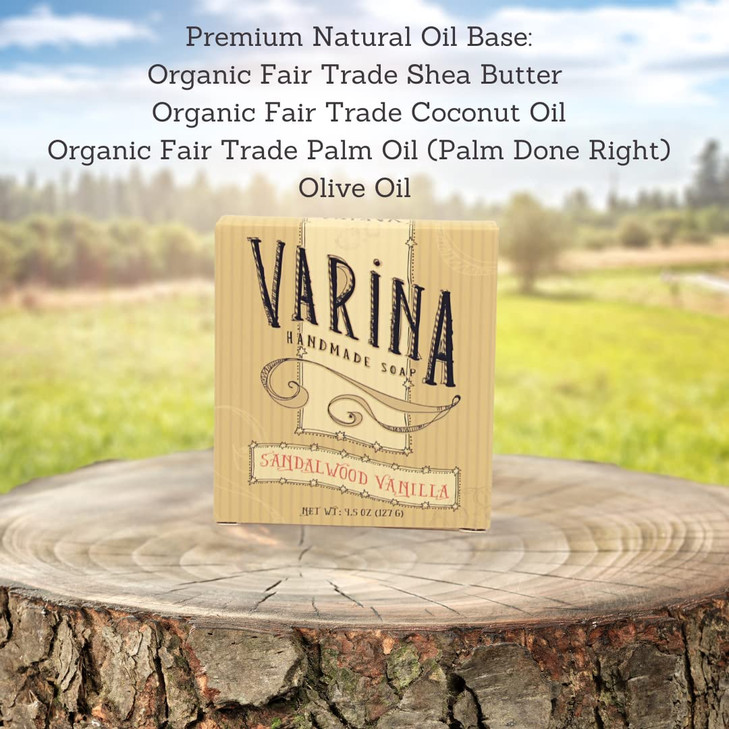 Varina Natural Sandalwood Vanilla Bar Soap Gentle Cleansing for Sensitive Skin Floral 3 Pack