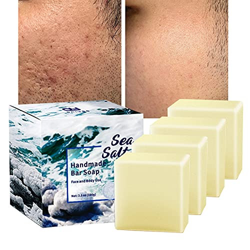 4 PC ONIYEA Sea Salt Handmade Bar Soap 35 Oz Each Natural Goats Milk All Skin Types Exfoliating Acne Deeply Clean Proble