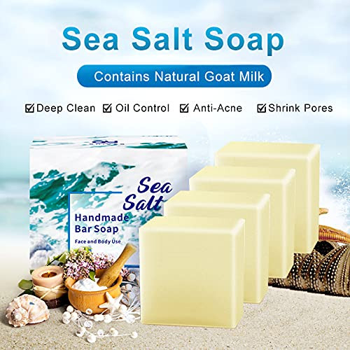 4 PC ONIYEA Sea Salt Handmade Bar Soap 35 Oz Each Natural Goats Milk All Skin Types Exfoliating Acne Deeply Clean Proble