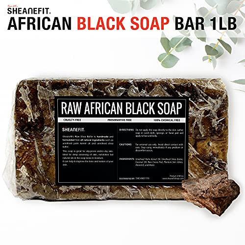 Sheanefit Raw African Black Soap Bar For All Skin Types Face Body Hair Soap Bulk Bars 15 Ounce Pack of 1