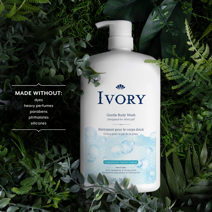 Ivory Body Wash Designed for the Whole Family Gentle Formula Free of Dyes Heavy Perfumes Parabens Phthalates Silicones O
