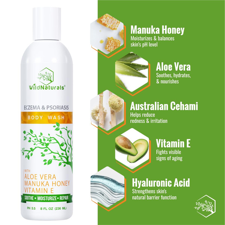 Wild Naturals Moisturizing Eczema Body Wash Gentle Psoriasis Body Wash for Itchy Dry Skin Relief Eczema Soap for Redness