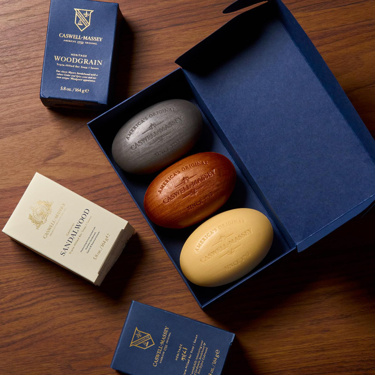 CaswellMassey Mens Bar Soap Gift Set 2571 Woodgrain Sandalwood Moisturizing TripleMilled Body Wash Bars for All Skin Typ
