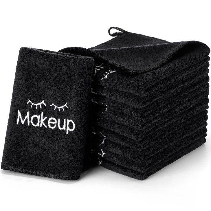 Macarrie 36 Pcs Makeup Washcloths Remover Towels Face Wash Cloths Black Soft Quick Dry Microfiber Make Up Towels for Fac
