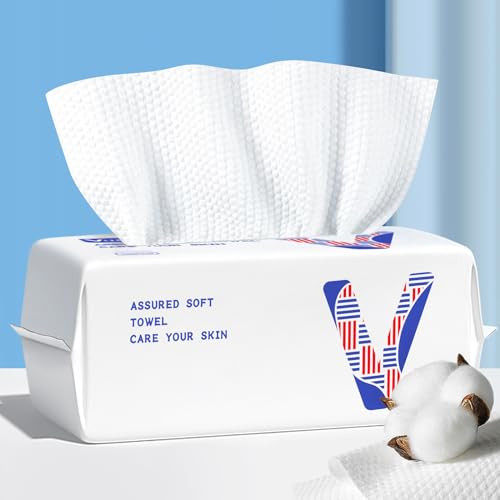 vuacepe Face Towels Disposable Cotton Facial Towels 100 Count Biodegradable Soft Dry Facial Tissue Drying Tissue for Ski