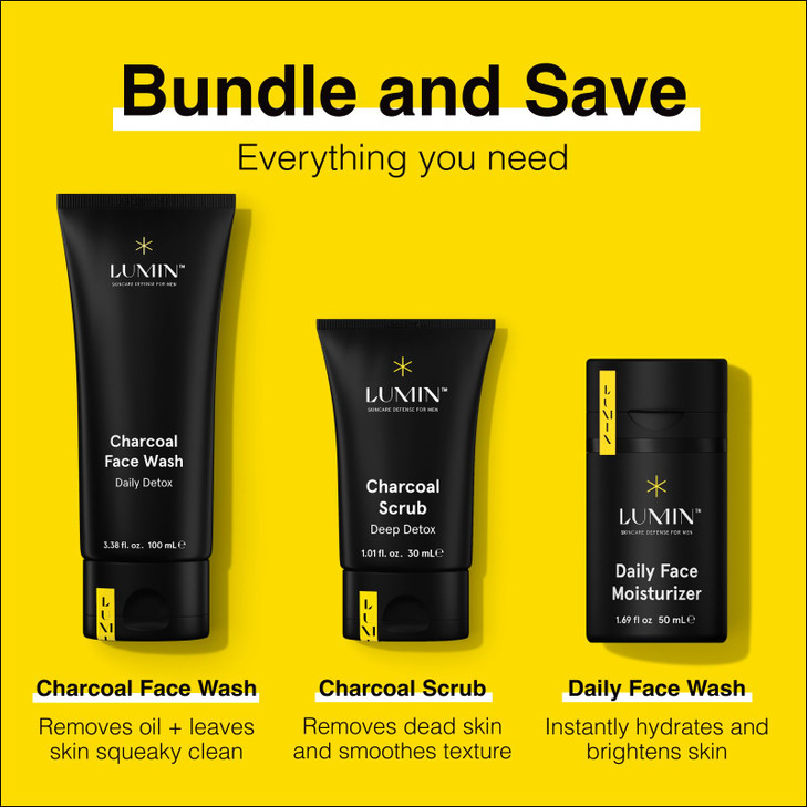 Lumin Smooth Operator Detox Mens skincare kit Includes Charcoal Face Wash Daily Detox Charcoal Scrub Deep Detox Daily Fa