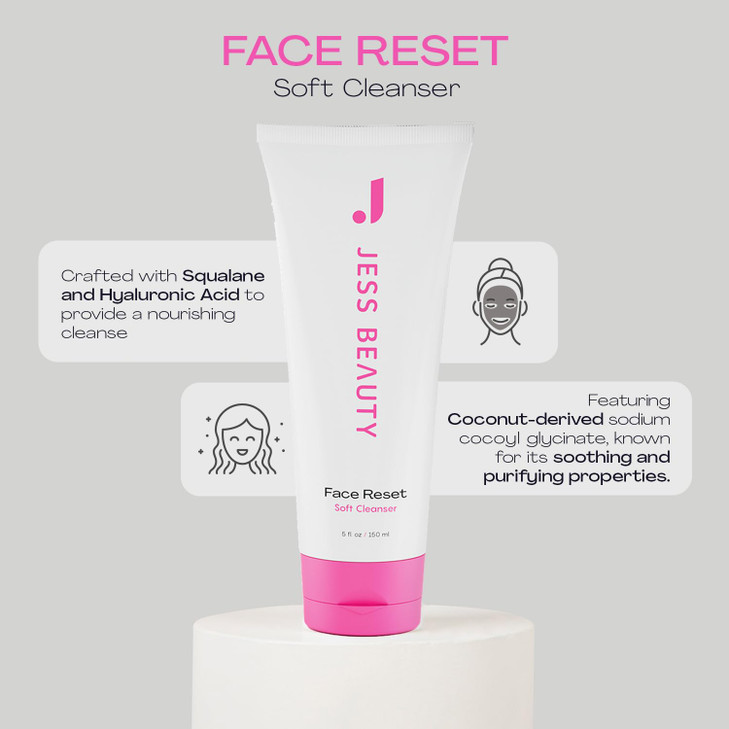 JESS BEAUTY Face Reset Soft Face Cleanser with Squalane Hyaluronic Acid 5 fl oz Skincare Face Moisturizer