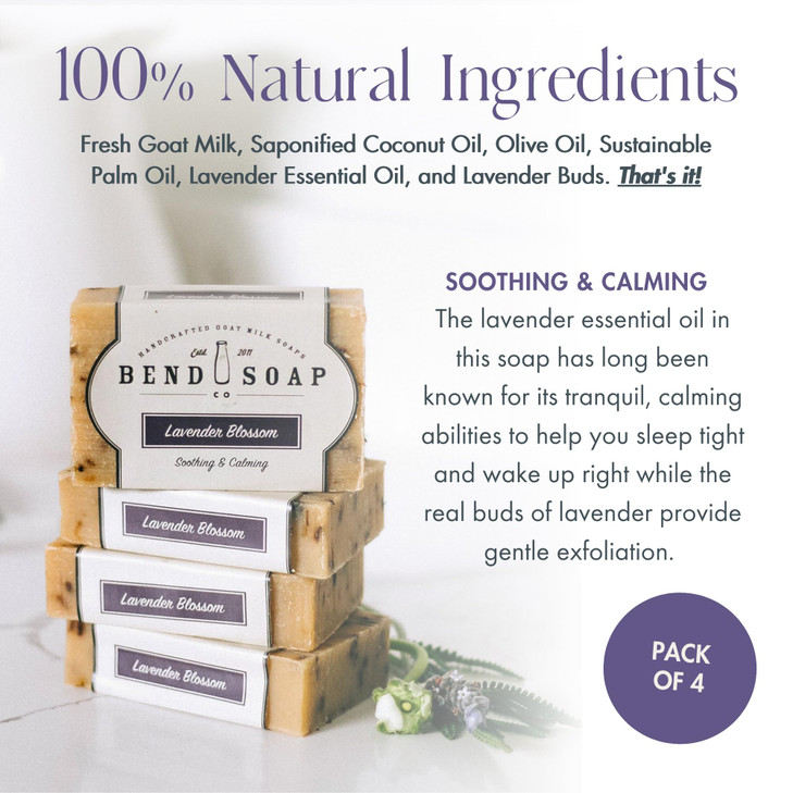 All Natural Goat Milk Soap Handmade in USA Soothe Cracked Skin Relax and Exfoliate Dry Skin Relief Lavender Blossom 4 Pa