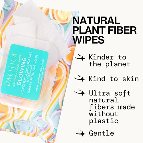 Pacifica Beauty Glowing Makeup Remover Wipes Gycolic Acid Coconut Water Aloe Infused Daily Cleansing Exfoliating Clean S