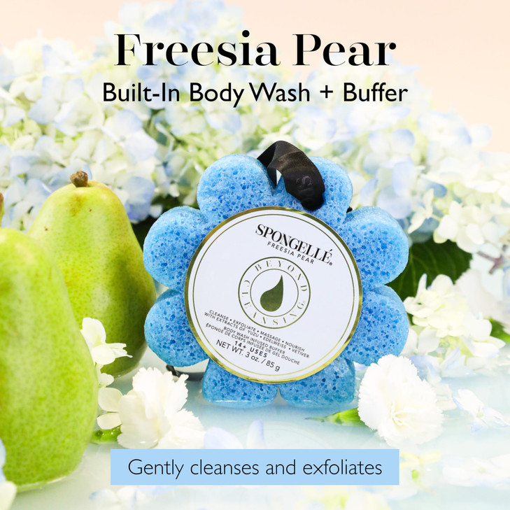 Spongelle Freesia Pear Wild Flower Buffer Body Scrubber Bath Shower Loofah for Women Exfoliator with Body Wash Infused S
