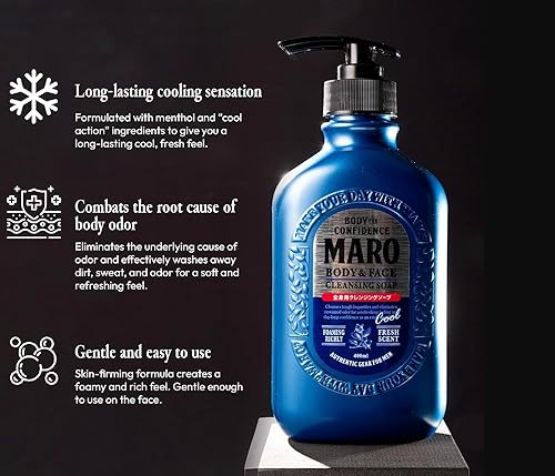 MARO Body Face Cool Cleansing Soap 2Pack AllInOne Mens Bodywash Face Wash Shower Gel with Cooling Effect Mens Body Soap