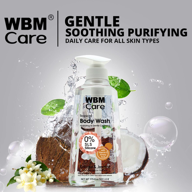 WBM Care Skin Care Shower Gel For All Skin Types Calming Relaxing with Coconut and Jasmine Extracts Deep Nourishing Mois