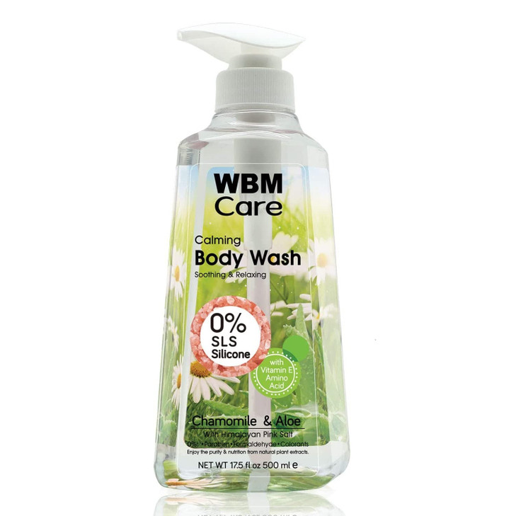 WBM Care Natural Body Wash Rich in Chamomile Aloe with Himalayan Pink Salt Calming Relaxing Liquid Shower Gel 175 Oz