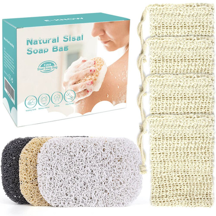 EKNOW Soap Saver Pouch Soap Bag Body Scrubber for Bar Soap or Soap Lift Body Exfoliator Sponge for Bath or Shower 4 Pack