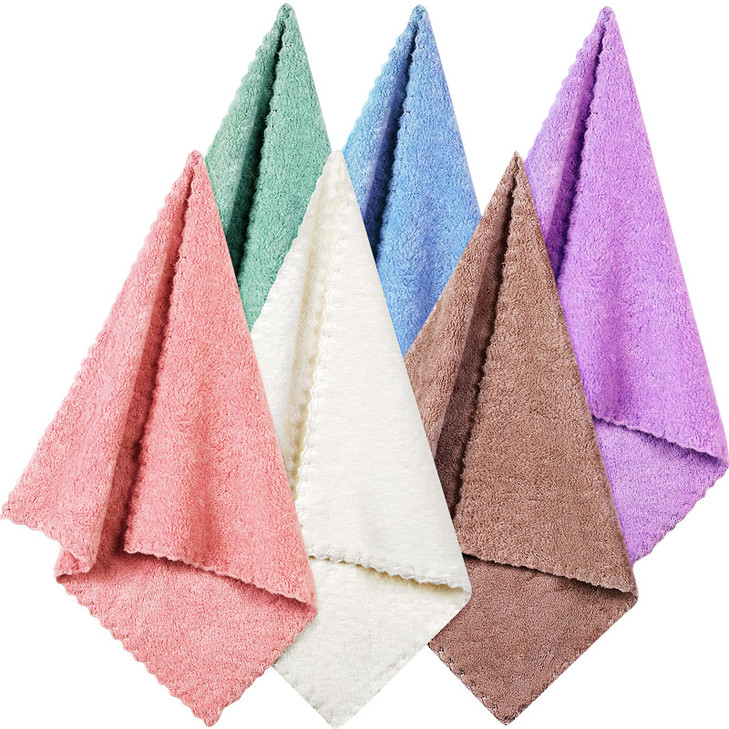 Syhood 6 Pieces Face Wash Cloth 12 x 12 in Makeup Remover Cloths Towel Coral Velvet Facial Microfiber Fabric Soft Fast D