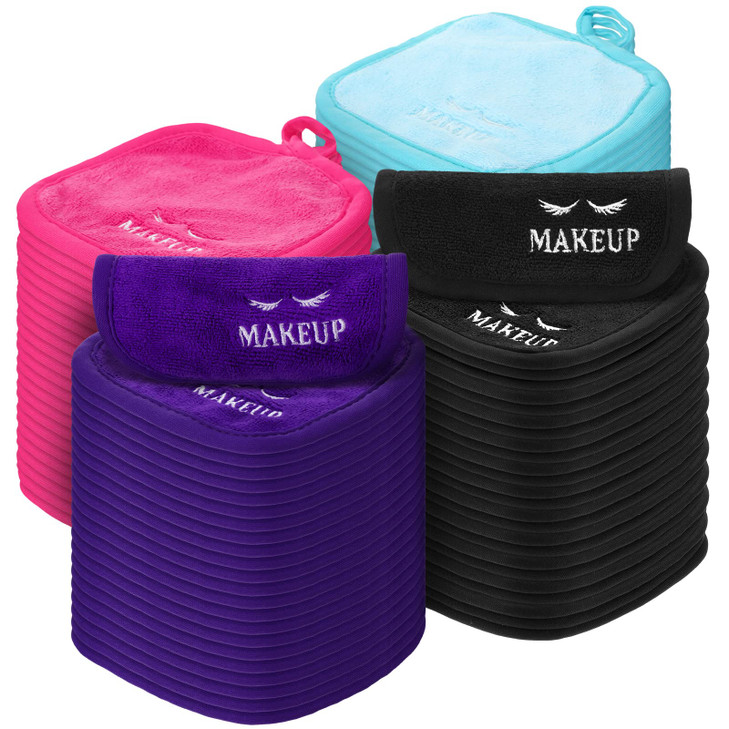 Queekay 48 Pcs Makeup Remover Cloths Reusable Washable Remover Pads Soft Microfiber Face Towels Facial Cleansing Cloths