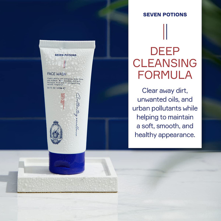 SEVEN POTIONS Face Wash for Men 34 FL OZ Gentle Facial Cleanser For All Skin Types Maintain Skins Moisture Hydration Hea