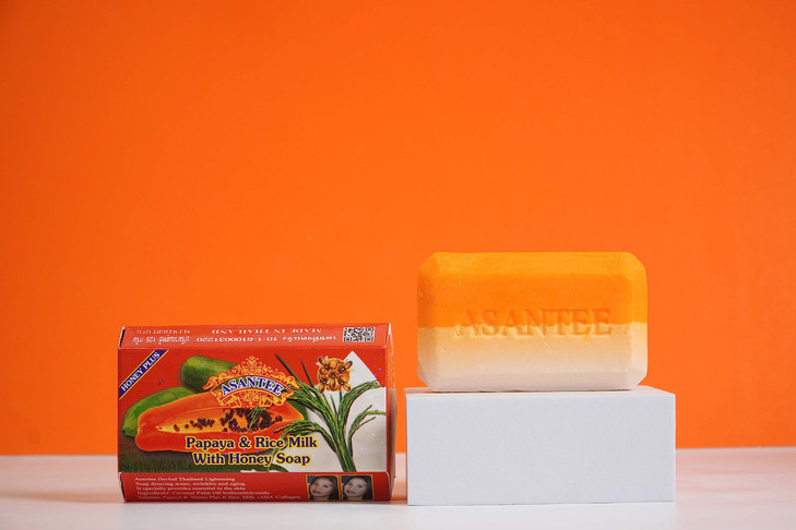 ASANTEE Papaya Rice Milk with Honey Cleansing Soap 125 Grams Pack of 1