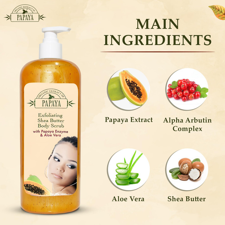 OMIC Organic Extract Of Papaya Exfoliating Body Wash 338 Fl oz 1000ml with Papaya Oil and Shea Butter