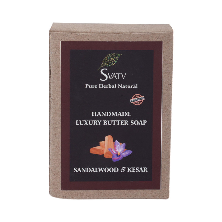 SVATV Handcrafted Soap with natural soothing herbs of SANDALWOOD KESAR Saffron Traditional Ayurvedic Herbal Soap for all