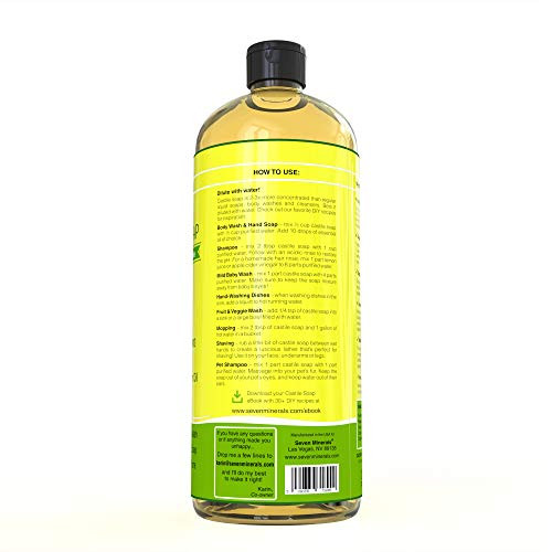 Seven Minerals EWG Verified Castile Soap 338 fl oz No Palm Oil GMOFree Unscented Mild Gentle Liquid Soap For Sensitive S