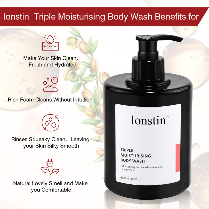 lonstin Body Wash with Pump Moisturizing Body Wash for Dry Skin Natural Nourishers for Instantly Soft Skin and Lasting N