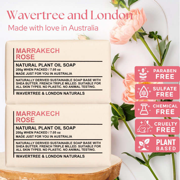 Wavertree London Marakech Rose Scented Natural Soap Bars 2 Bars 7oz Moisturizing French Triple Milled Soap enriched with