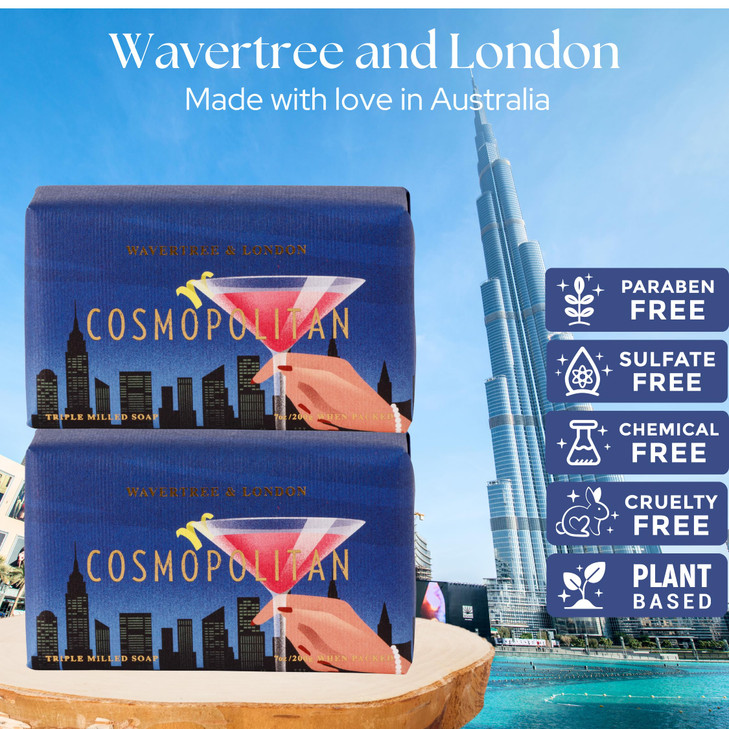 Wavertree London Cosmopolitan Scented Natural Soap 2 Bars 7oz Moisturizing French Triple Milled Soap Bars enriched with