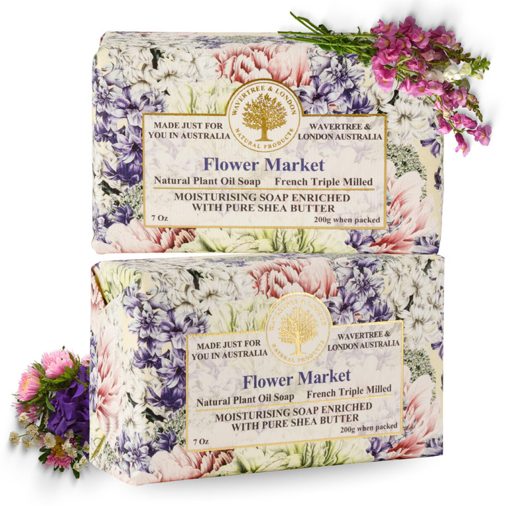Wavertree London Flower Market Scented Natural Soap 2 Bars 7oz Moisturizing French Triple Milled Soap Bars enriched with