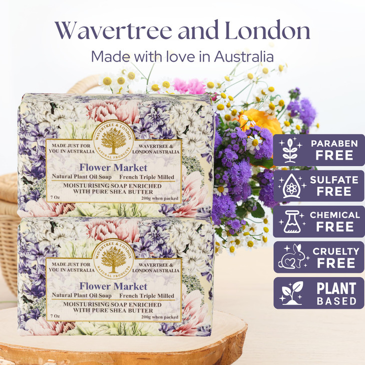 Wavertree London Flower Market Scented Natural Soap 2 Bars 7oz Moisturizing French Triple Milled Soap Bars enriched with