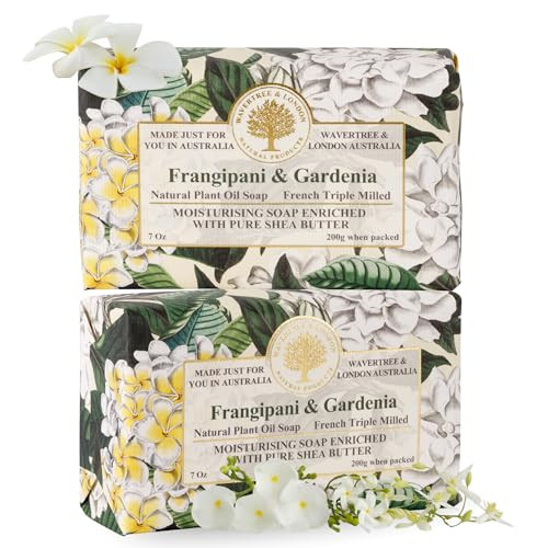 Wavertree London Frangipani Gardenia Scented Natural Soap 2 Bars 7oz Moisturizing French Triple Milled Soap Bars enriche