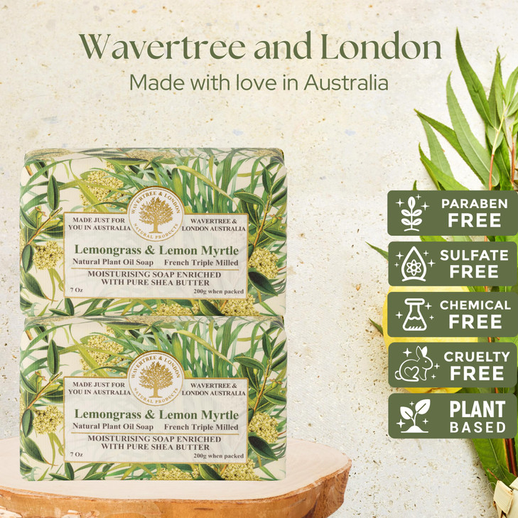 Wavertree London Lemongrass Lemon Myrtle Scented Natural Soap 2 Bars 7oz Moisturizing French Triple Milled Soap Bars enr